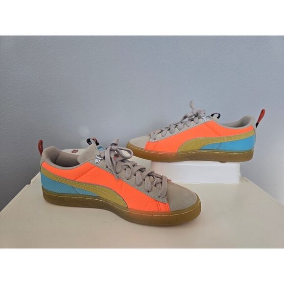 PUMA Suede Classic Gum Sole Sneakers | Neon Orange/Blue | Men’s 9.5 New No Box - Picture 3 of 8